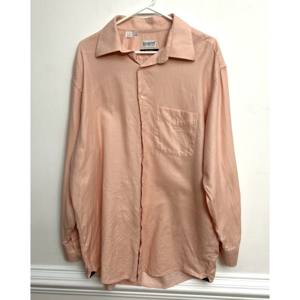Zanetti Shirt Made in Italy Men's 17.5 32/33 Peach White Microdot Textured